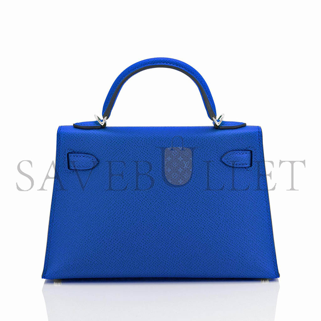 H**mes mini kelly ii blue france epsom sellier bag (19*12*5.5cm)